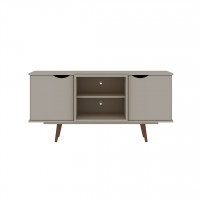 Manhattan Comfort 18PMC6 Hampton 53.54 TV Stand with 4 Shelves and Solid Wood Legs in Off White